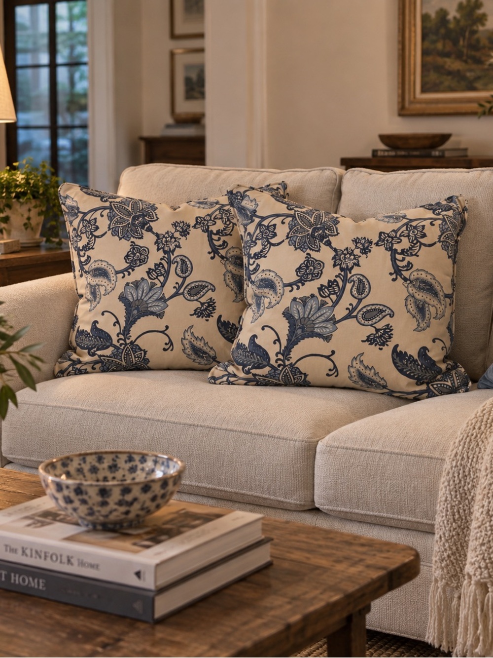 Pair Custom Blue and White Throw Pillows
